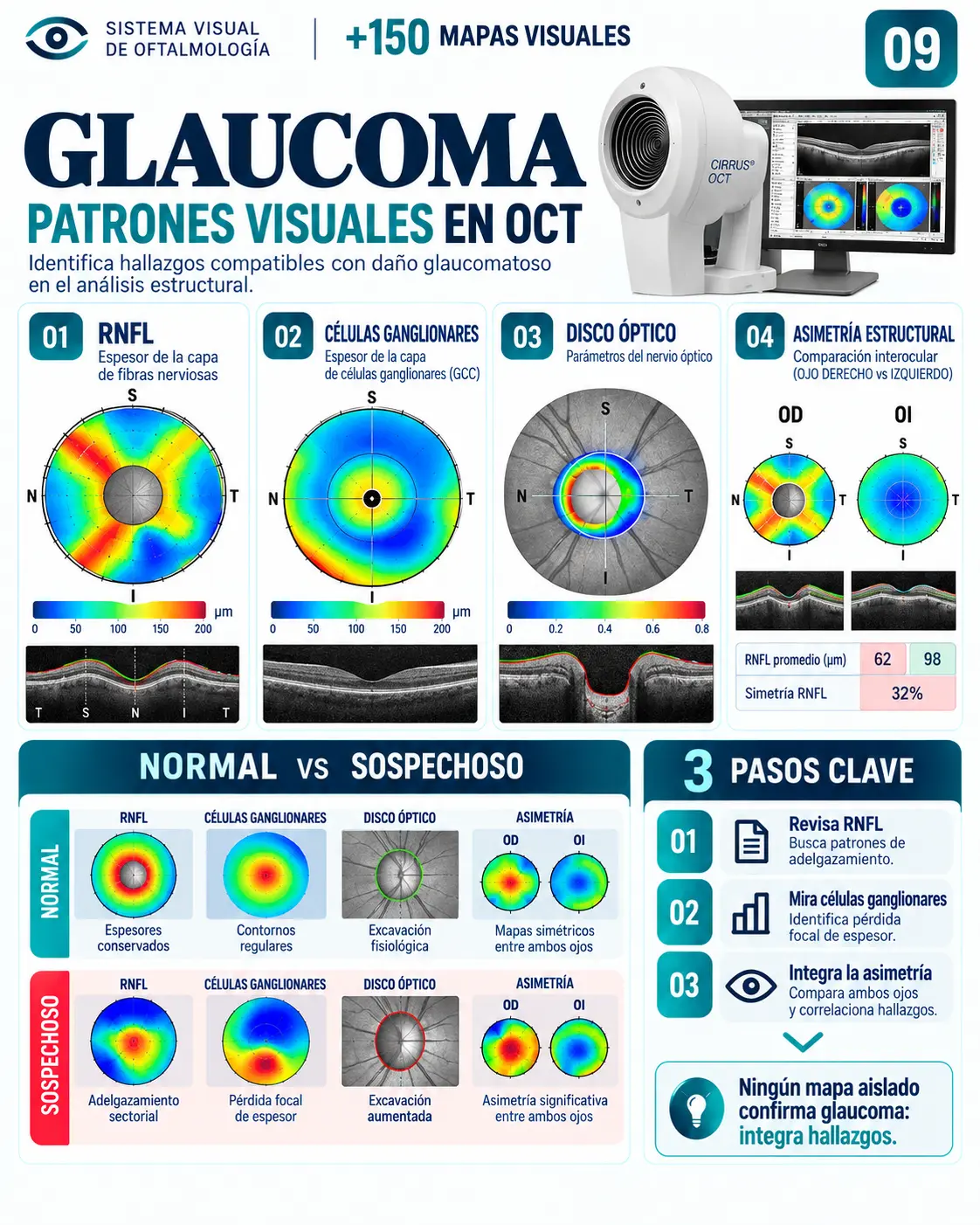 Mapa visual 09: Glaucoma — Patrones visuales en OCT