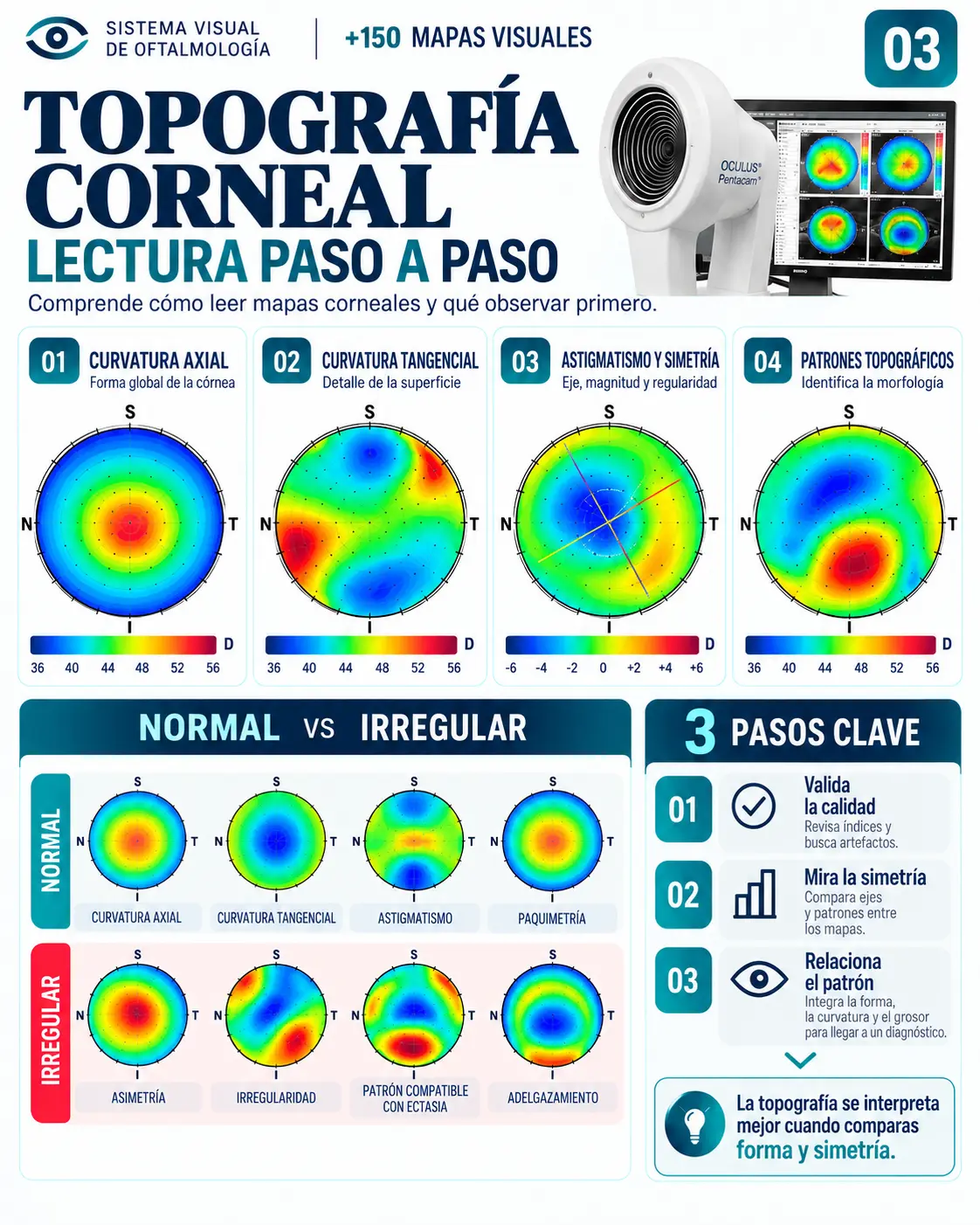 Mapa visual 03: Topografía Corneal — Lectura paso a paso