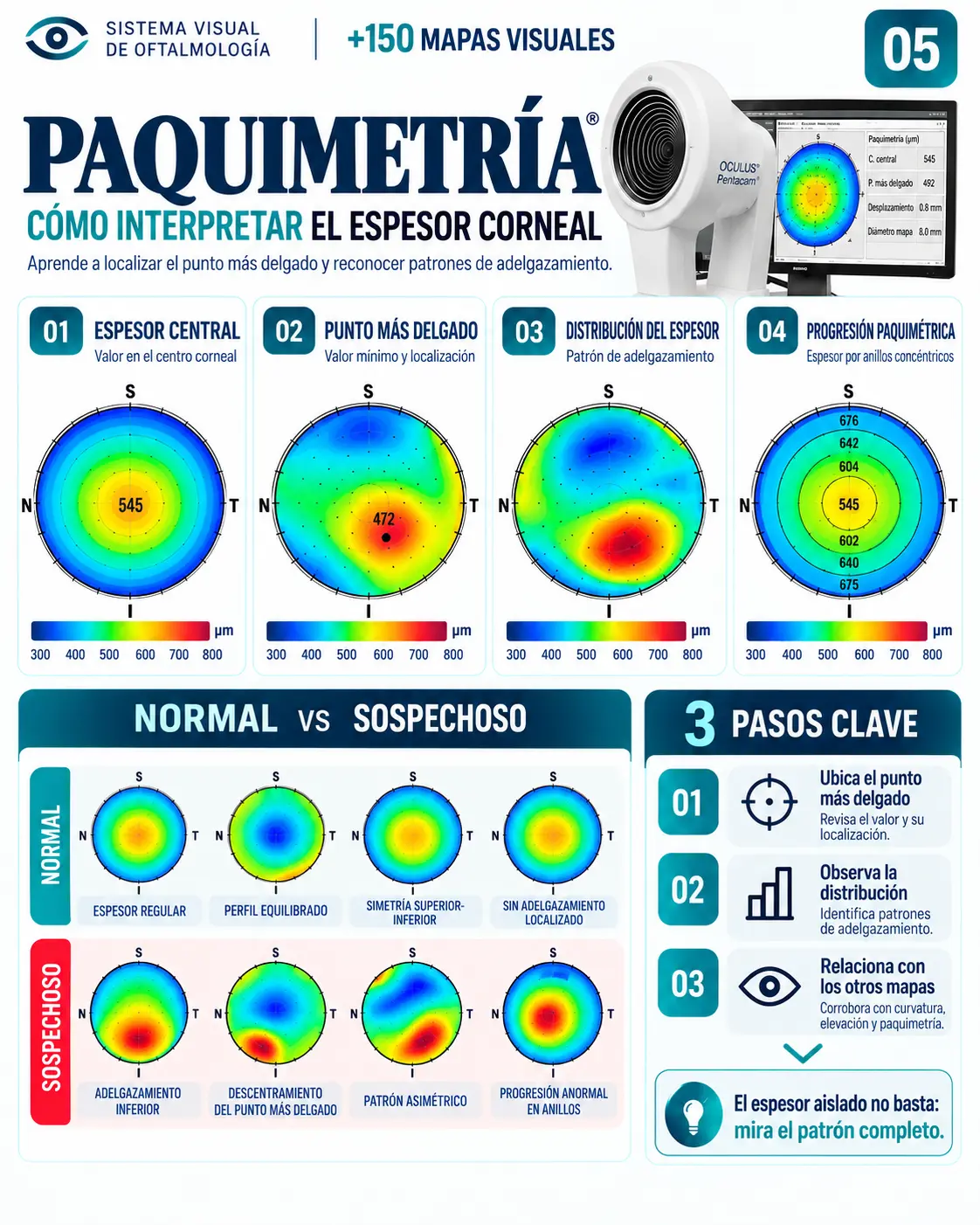 Mapa visual 05: Paquimetría — Cómo interpretar el espesor corneal