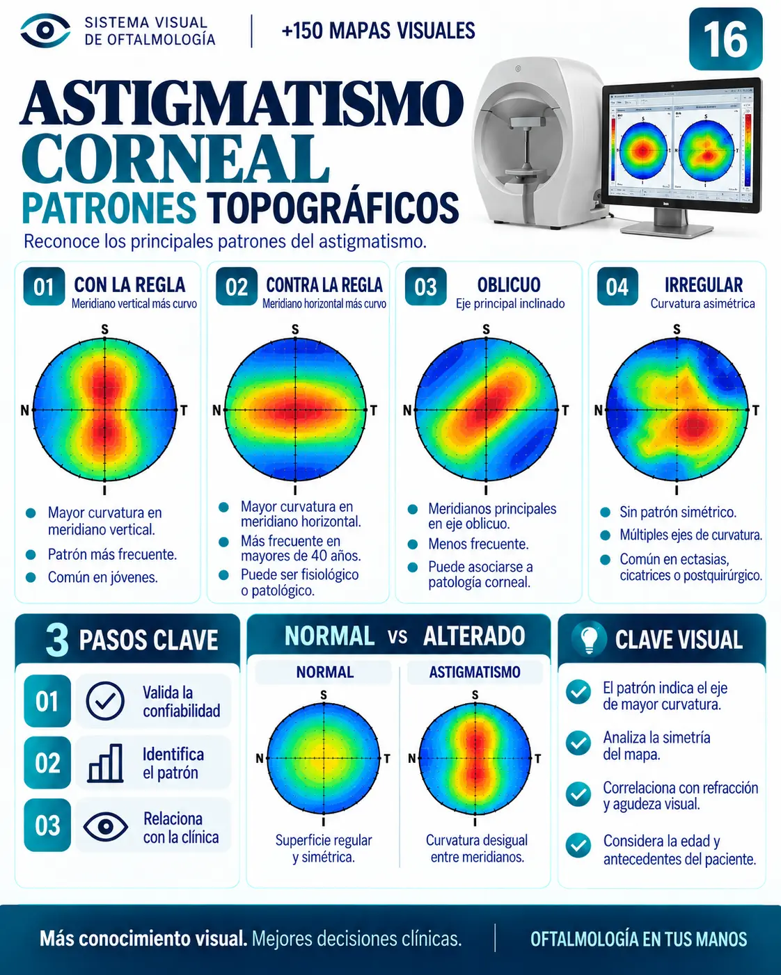 Mapa visual 16: Astigmatismo Corneal — Patrones topográficos