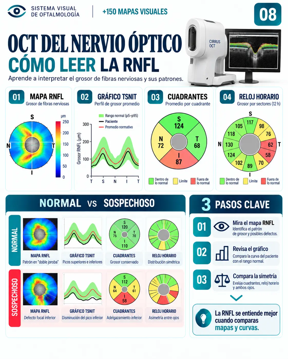 Mapa visual 08: OCT del Nervio Óptico — Cómo leer la RNFL