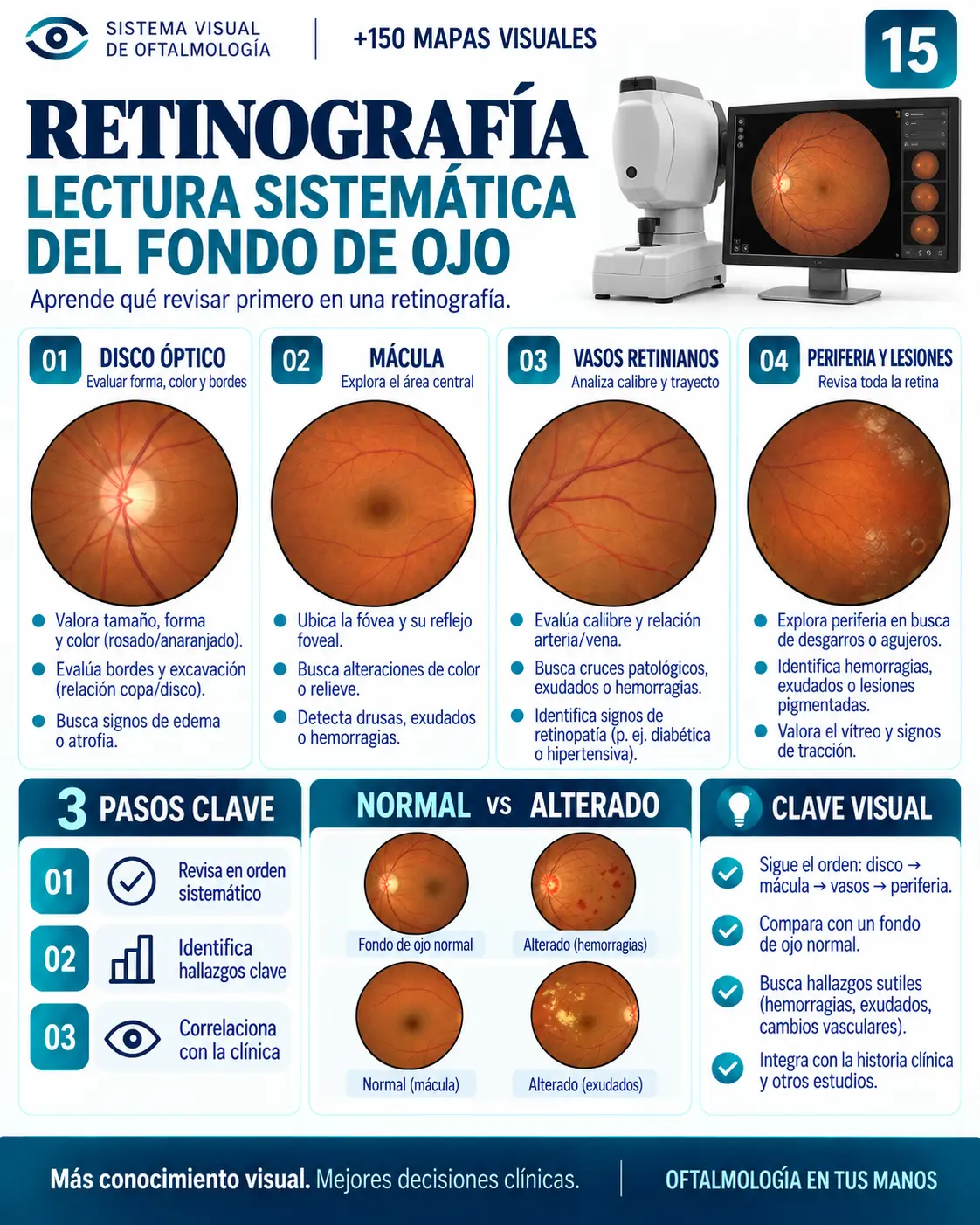 Mapa visual 15: Retinografía — Lectura sistemática del fondo de ojo