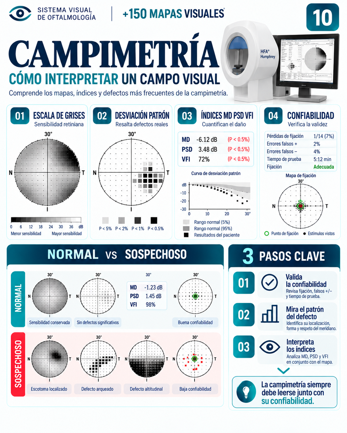 Mapa visual 10: Campimetría — Cómo interpretar un campo visual